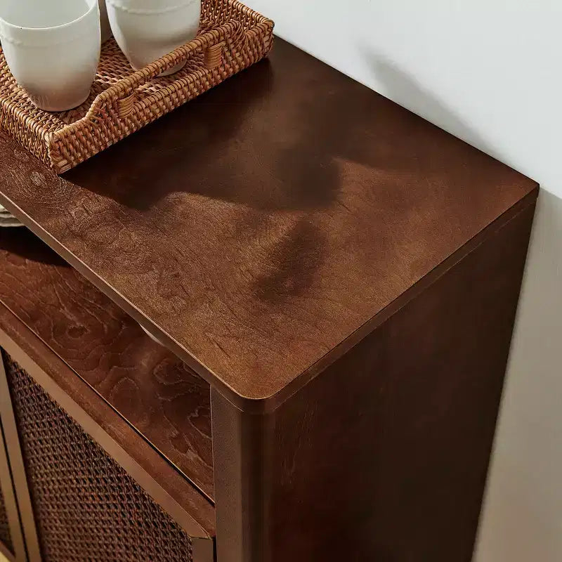 JVNOXK Madia in Rattan Stile Mid-Century Moderno da 160 cm con Contenitore, Credenza Vintage, Adatto per Soggiorno o Cucina, Noce