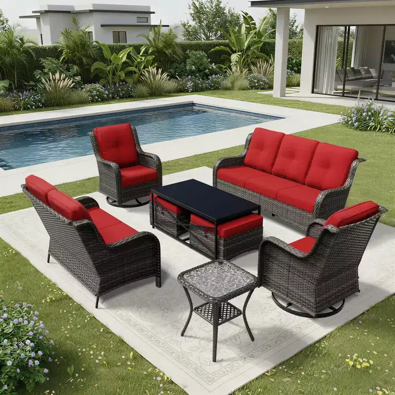 Ensemble de canapés d'extérieur UPTIOT Premium avec fauteuils pivotants et poufs multifonctionnels