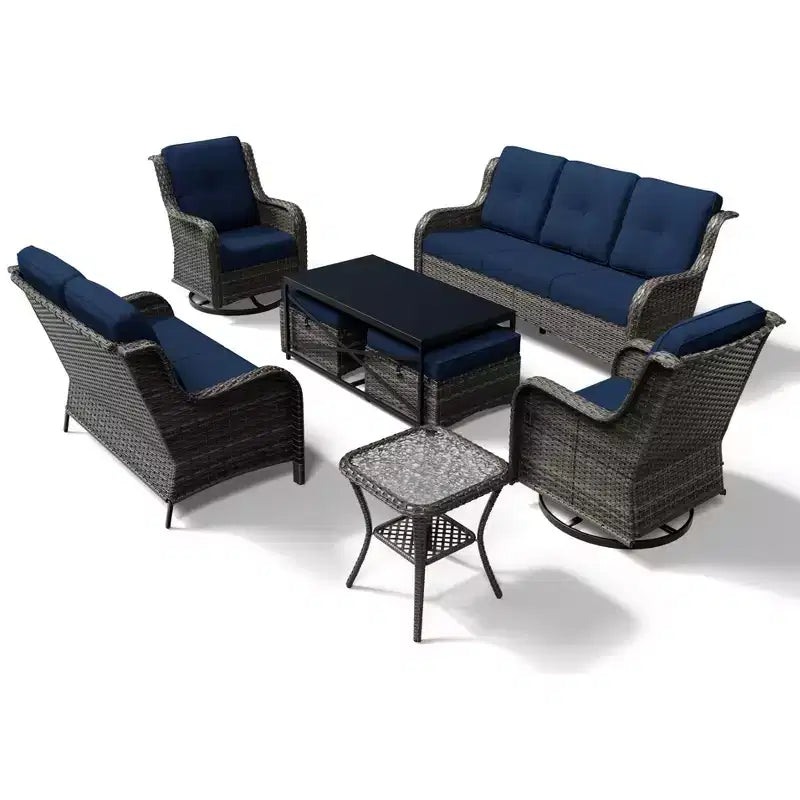 UPTIOT Premium Outdoor Sofa Set with Swivel Chairs and Multi-Functional Ottomans