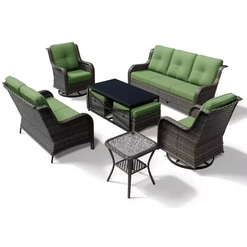 Set da esterno Premium UPTIOT con poltrone girevoli e pouf multiuso