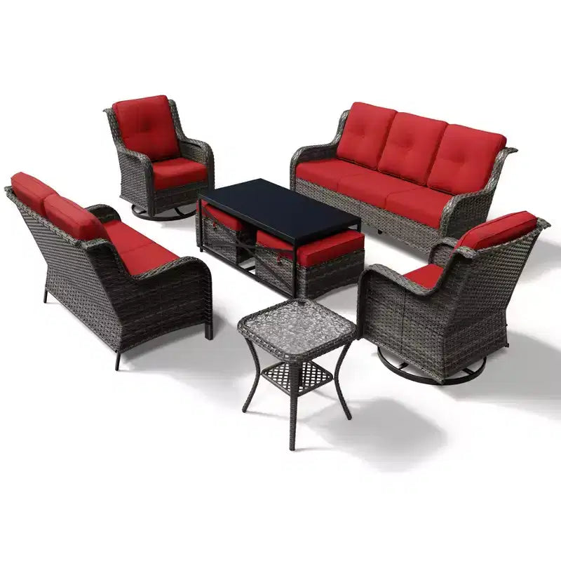 Set da esterno Premium UPTIOT con poltrone girevoli e pouf multiuso