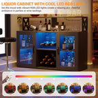 Mobile Contenitore con Luce, Mobile Domestico con Portabottiglie e Portabicchieri, Madia Buffet per Caffè con Prese di Corrente, per Soggiorno