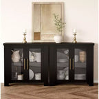 Credenza a Buffet con Vano Contenitore, Credenza da 59" con Ante in Vetro Temperato, Tavolo Buffet in Legno per Soggiorno, Sala da Pranzo, Cucina