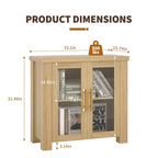 Credenza a Buffet con Vano Contenitore, Credenza da 59" con Ante in Vetro Temperato, Tavolo Buffet in Legno per Soggiorno, Sala da Pranzo, Cucina