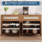 Ensemble de 3 Meubles Buffet en Rotin, Buffet Vaisselier - Tiroirs et Étagères Réglables, Meuble de Rangement d'Appoint pour Salon, Entrée, Bar à Café
