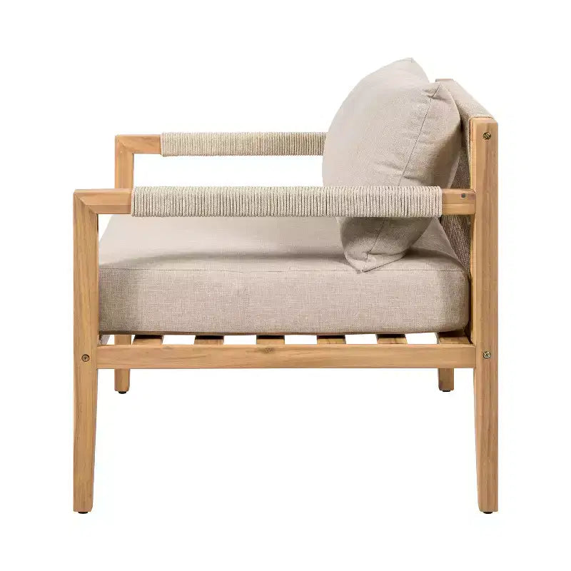 Christopher Knight Home Justina, set 3 pezzi da esterno con sedia in corda e legno di acacia e tavolino con piastrelle in ceramica
