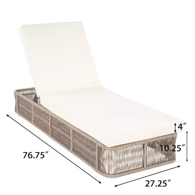 Christopher Knight Home Noline Set da 3 Chaise Longue Regolabili da Esterno in Corda con Tavolino Laterale in Piastrelle di Ceramica