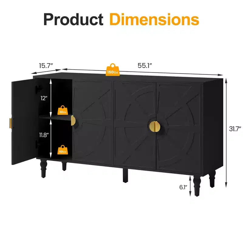 Bahut buffet vintage 140 cm avec rangement