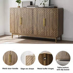 FurnitureR 55 Credenza Moderna in Legno con 4 Ante, Design Intagliato Geometrico e Maniglie Dorate per Sala da Pranzo, Soggiorno o Ingresso