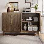 FurnitureR 55 Credenza Moderna in Legno con 4 Ante, Design Intagliato Geometrico e Maniglie Dorate per Sala da Pranzo, Soggiorno o Ingresso