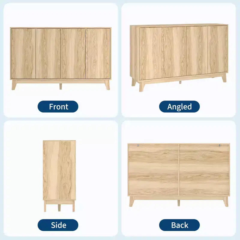 Buffet cannelé, Armoire de rangement cannelée moderne de 140 cm avec étagères réglables et portes, Buffet d'appoint pour cuisine, bar à café
