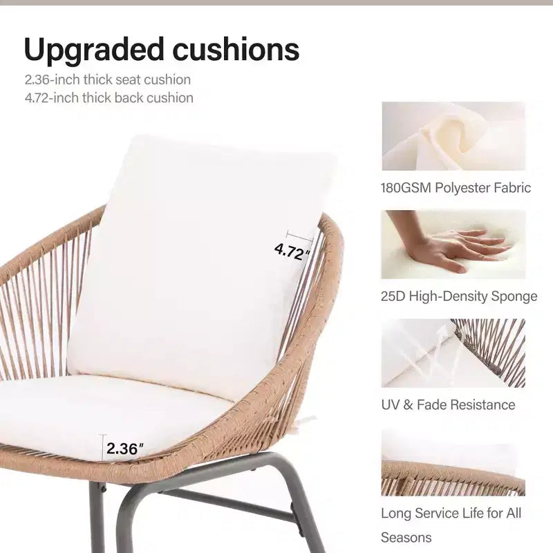 LAUSAINT HOME Set di mobili da giardino da 4 pezzi, Set di mobili da esterno in corda intrecciata bohémien traspirante con divanetto e tavolino da caffè portatile