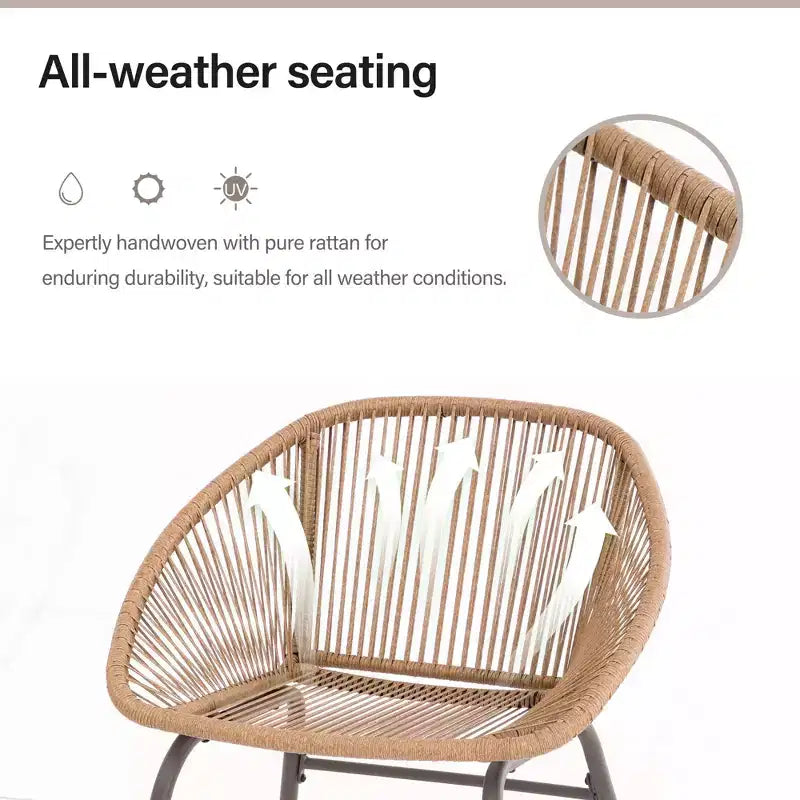 LAUSAINT HOME Set di mobili da giardino da 4 pezzi, Set di mobili da esterno in corda intrecciata bohémien traspirante con divanetto e tavolino da caffè portatile
