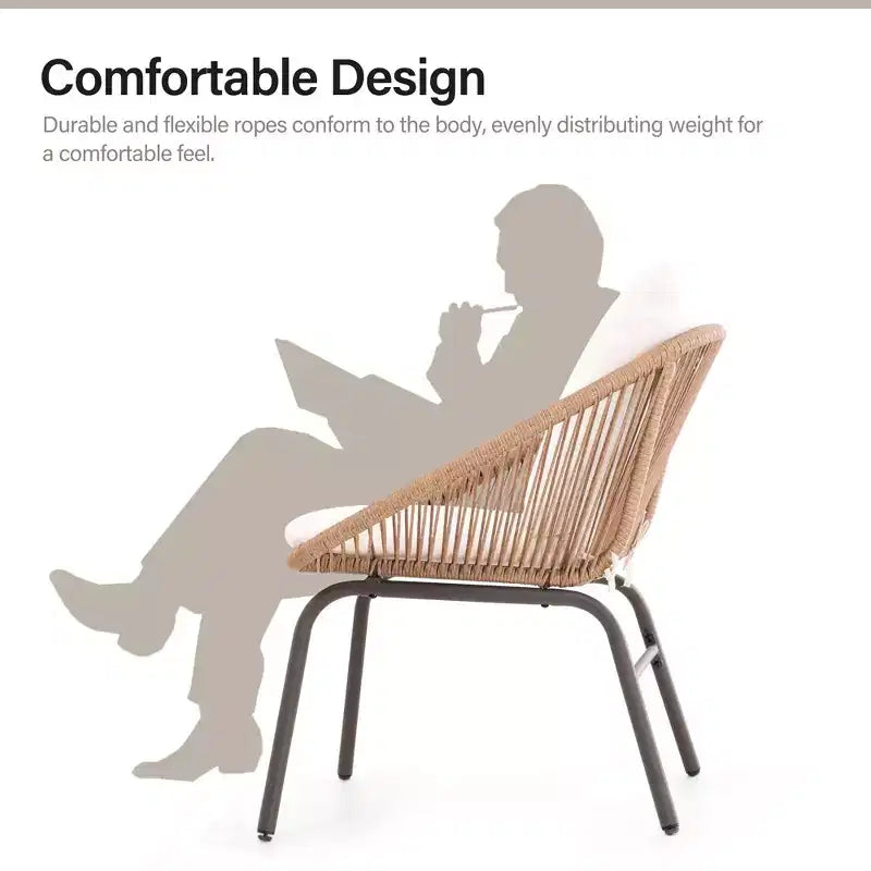 LAUSAINT HOME Set di mobili da giardino da 4 pezzi, Set di mobili da esterno in corda intrecciata bohémien traspirante con divanetto e tavolino da caffè portatile