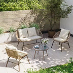 LAUSAINT HOME Set di mobili da giardino da 4 pezzi, Set di mobili da esterno in corda intrecciata bohémien traspirante con divanetto e tavolino da caffè portatile