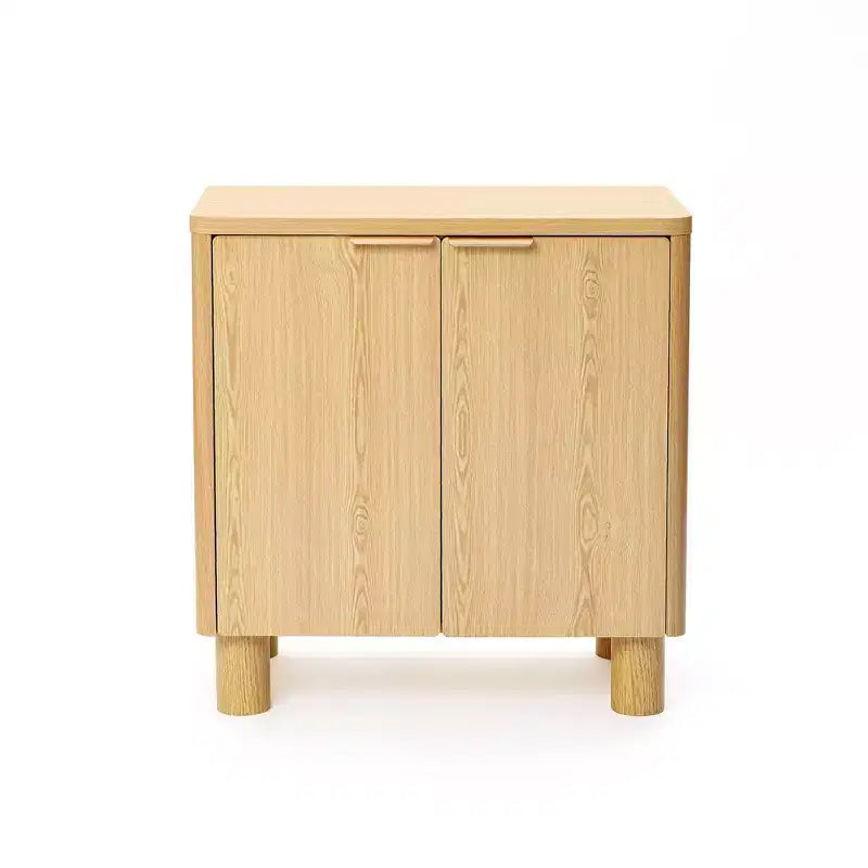 LuxenHome 28.3 Small Buffet Cabinet with Storage, Oak Accent Cabinets with Rounded Edges Brown