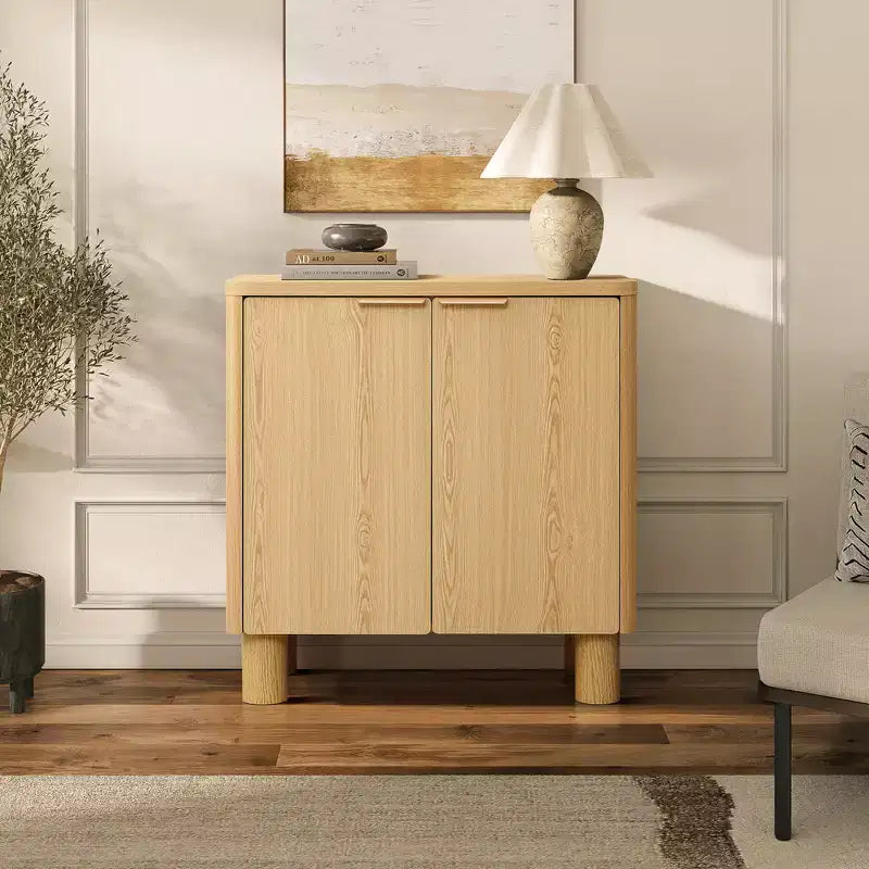 LuxenHome 28.3 Credenza Piccola con Ante, Madia Marrone con Bordi Arrotondati Effetto Rovere