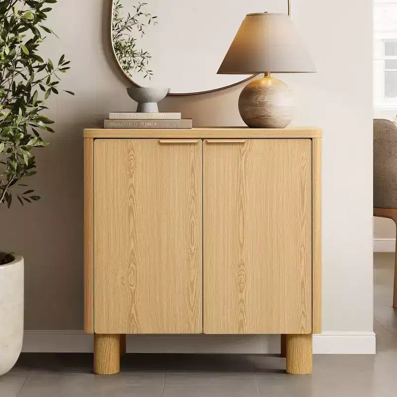 LuxenHome 28.3 Credenza Piccola con Ante, Madia Marrone con Bordi Arrotondati Effetto Rovere