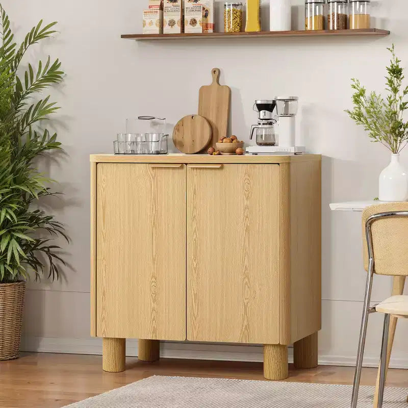 LuxenHome 28.3 Credenza Piccola con Ante, Madia Marrone con Bordi Arrotondati Effetto Rovere