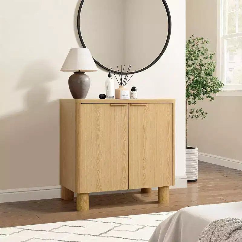 LuxenHome 28.3 Credenza Piccola con Ante, Madia Marrone con Bordi Arrotondati Effetto Rovere