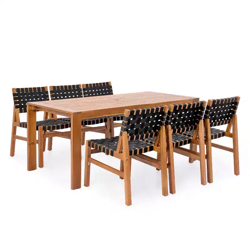 Christopher Knight Home Ratchanon Set 7 pz. da Patio Moderno con Sedie in Legno di Acacia, Corde in PE Intrecciate e Tavolo a Doghe