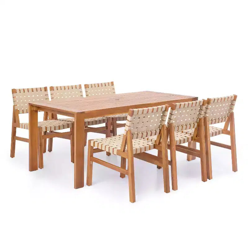 Christopher Knight Home Ratchanon Set 7 pz. da Patio Moderno con Sedie in Legno di Acacia, Corde in PE Intrecciate e Tavolo a Doghe