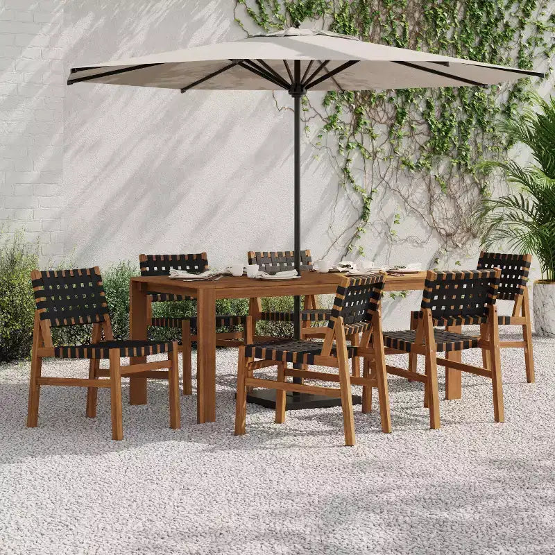Christopher Knight Home Ratchanon Set 7 pz. da Patio Moderno con Sedie in Legno di Acacia, Corde in PE Intrecciate e Tavolo a Doghe