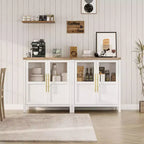 Madia moderna da 29" con ante in vetro, versatile credenza a buffet per cucina, soggiorno e sala da pranzo - Bianca