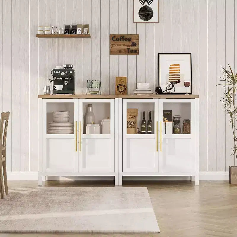 Madia moderna da 29" con ante in vetro, versatile credenza a buffet per cucina, soggiorno e sala da pranzo - Bianca