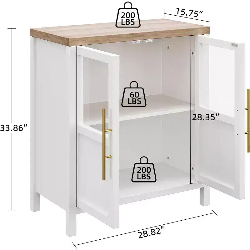 Madia moderna da 29" con ante in vetro, versatile credenza a buffet per cucina, soggiorno e sala da pranzo - Bianca