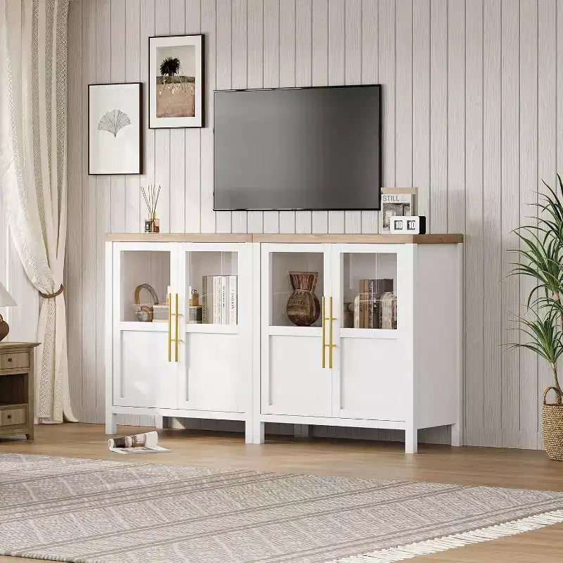 Madia moderna da 29" con ante in vetro, versatile credenza a buffet per cucina, soggiorno e sala da pranzo - Bianca