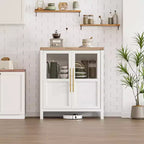 Madia moderna da 29" con ante in vetro, versatile credenza a buffet per cucina, soggiorno e sala da pranzo - Bianca