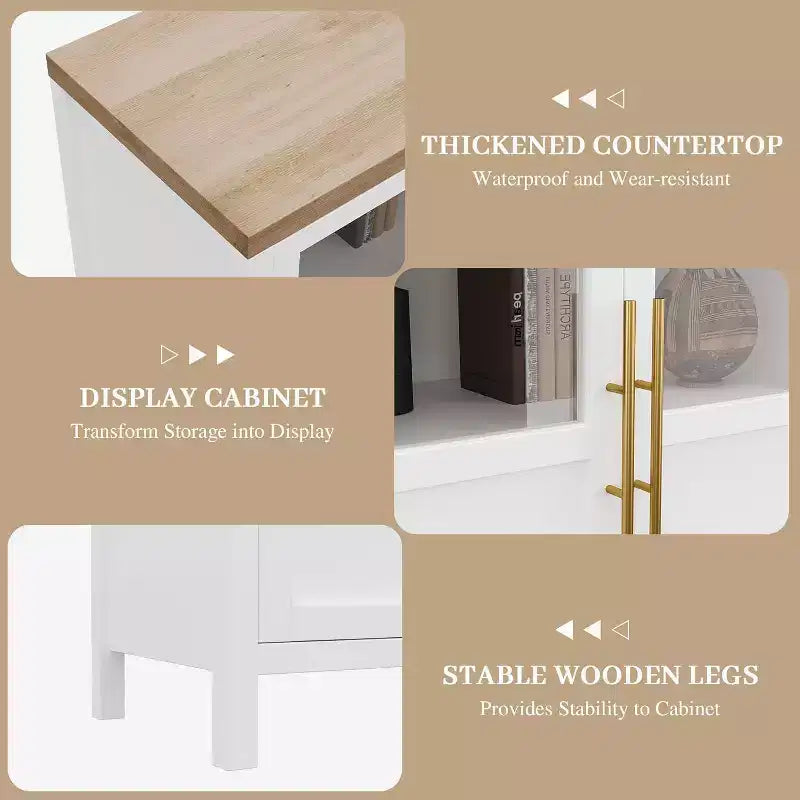 Madia moderna da 29" con ante in vetro, versatile credenza a buffet per cucina, soggiorno e sala da pranzo - Bianca