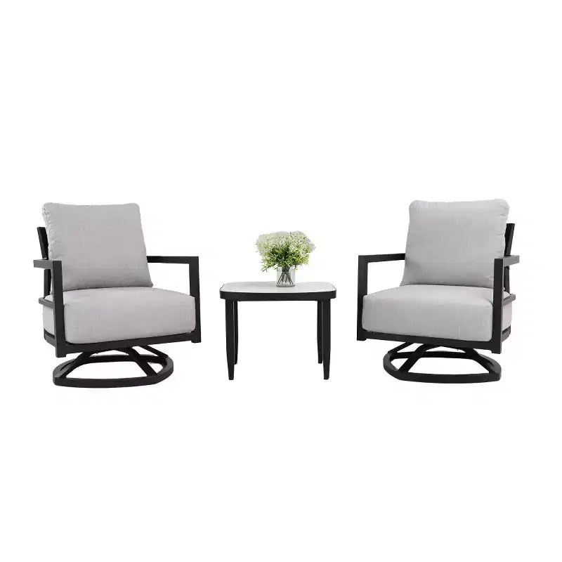 Set di 3 sedie girevoli da patio in alluminio, set di mobili da esterno con cuscini Sunbrella e tavolino per terrazza, giardino o balcone - Panipeachy