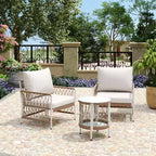 Set di mobili da patio Boho da 3 pezzi con 2 sedie a sdraio e tavolino con ripiano in vetro, set da conversazione per esterni per cortile o bordo piscina-Panipeachy