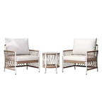 Set di mobili da patio Boho da 3 pezzi con 2 sedie a sdraio e tavolino con ripiano in vetro, set da conversazione per esterni per cortile o bordo piscina-Panipeachy