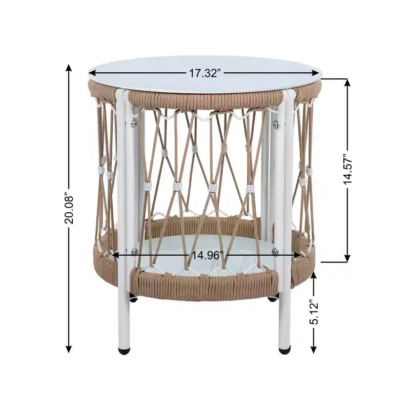 Set di mobili da patio Boho da 3 pezzi con 2 sedie a sdraio e tavolino con ripiano in vetro, set da conversazione per esterni per cortile o bordo piscina-Panipeachy