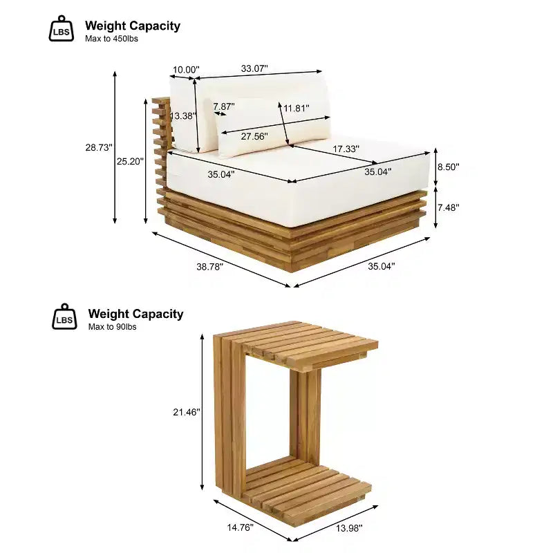 Christopher Knight Home Weston Set 2 pz per salotto con poltrona club e tavolino in legno di acacia e cuscini per esterni