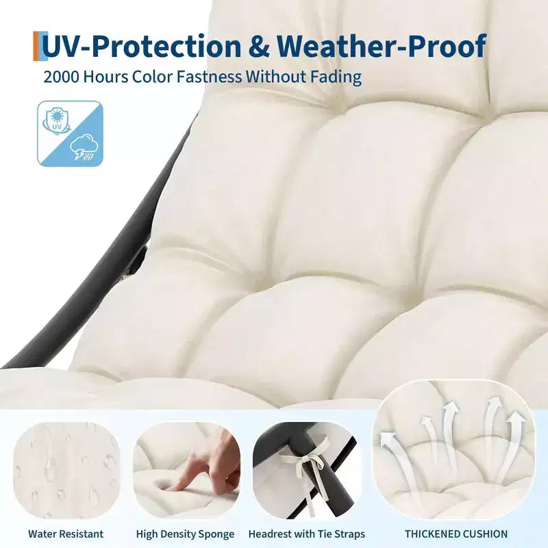 Poltrona a dondolo trapuntata oversize con cuscino rimovibile, sedia d'accento imbottita color bianco crema per soggiorno e camera da letto