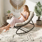 Poltrona a dondolo trapuntata oversize con cuscino rimovibile, sedia d'accento imbottita color bianco crema per soggiorno e camera da letto