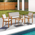 Costway 4 PCS Wood Furniture Set with Coffee Table Seat Back Cushions for Backyard, Porch