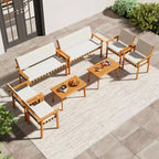 Costway Set Mobili da Giardino 4 Pezzi in Legno con Tavolino e Cuscini per Schienale, per Balcone, Veranda
