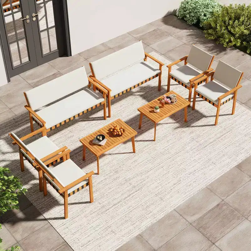 Costway Set Mobili da Giardino 4 Pezzi in Legno con Tavolino e Cuscini per Schienale, per Balcone, Veranda