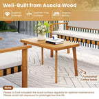 Costway Set Mobili da Giardino 4 Pezzi in Legno con Tavolino e Cuscini per Schienale, per Balcone, Veranda