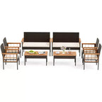 Costway Ensemble de Meubles en Rotin 8 Pièces avec Plateau de Table en Bois d'Acacia Accoudoirs Coussins pour Jardin
