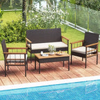 Costway Ensemble de Meubles en Rotin 8 Pièces avec Plateau de Table en Bois d'Acacia Accoudoirs Coussins pour Jardin