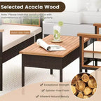 Costway Ensemble de Meubles en Rotin 8 Pièces avec Plateau de Table en Bois d'Acacia Accoudoirs Coussins pour Jardin