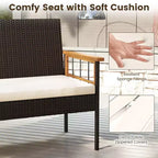 Costway Ensemble de Meubles en Rotin 8 Pièces avec Plateau de Table en Bois d'Acacia Accoudoirs Coussins pour Jardin