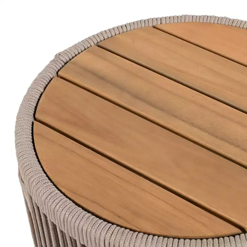 Christopher Knight Home Mason Set da Conversazione da Esterno Boho Moderno a 3 Pezzi in Legno di Acacia e Corda con Poltrone Girevoli e Tavolino Rotondo