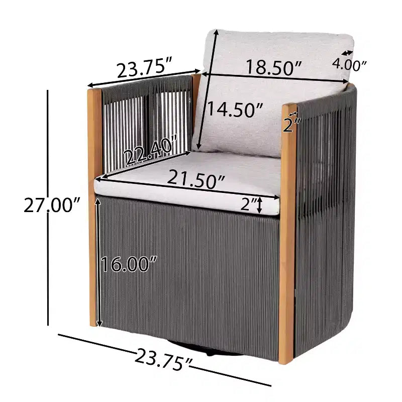 Christopher Knight Home Mason Set da Conversazione da Esterno Boho Moderno a 3 Pezzi in Legno di Acacia e Corda con Poltrone Girevoli e Tavolino Rotondo
